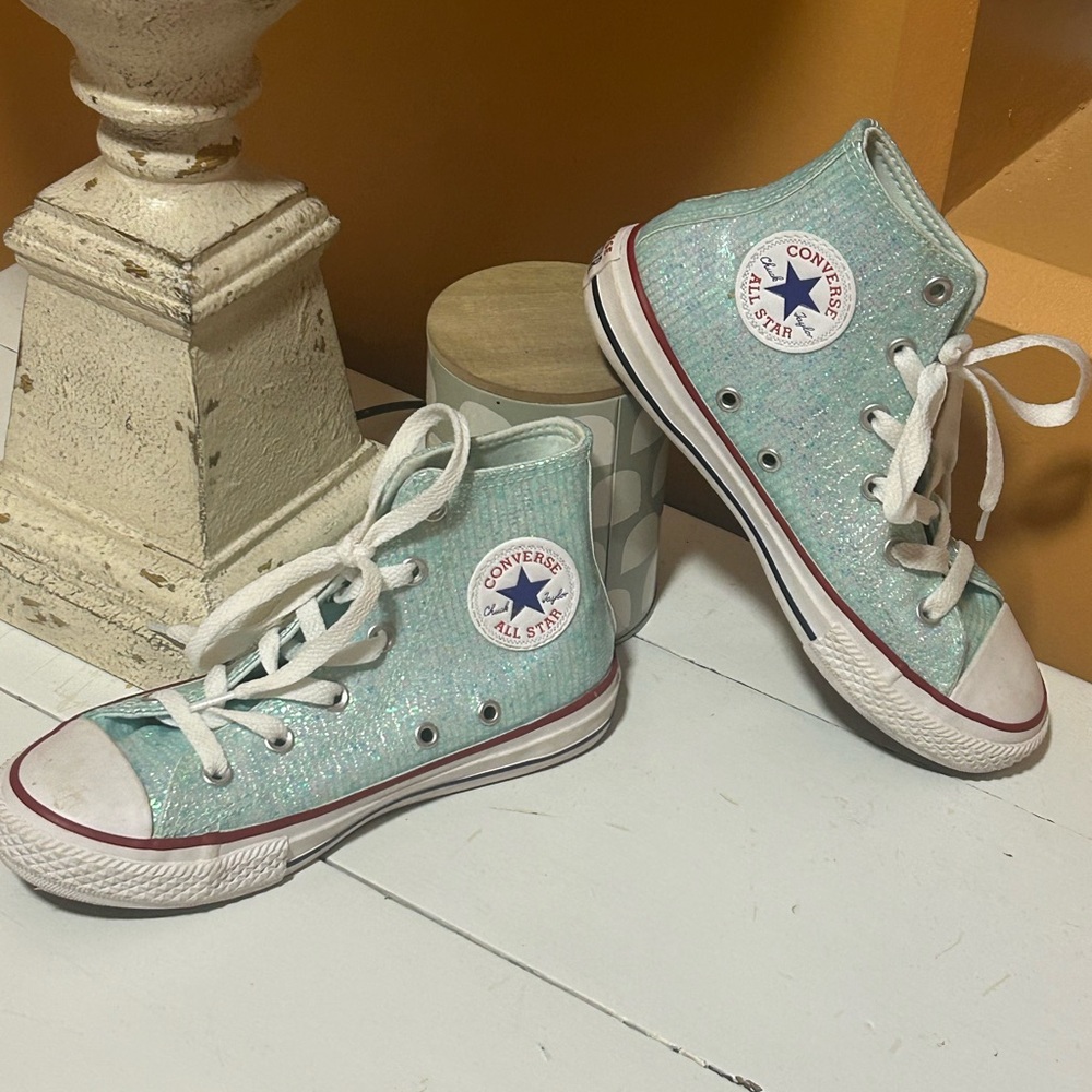 Converse Kids' High-Top Sneakers - Aqua Sparkle Sz 1